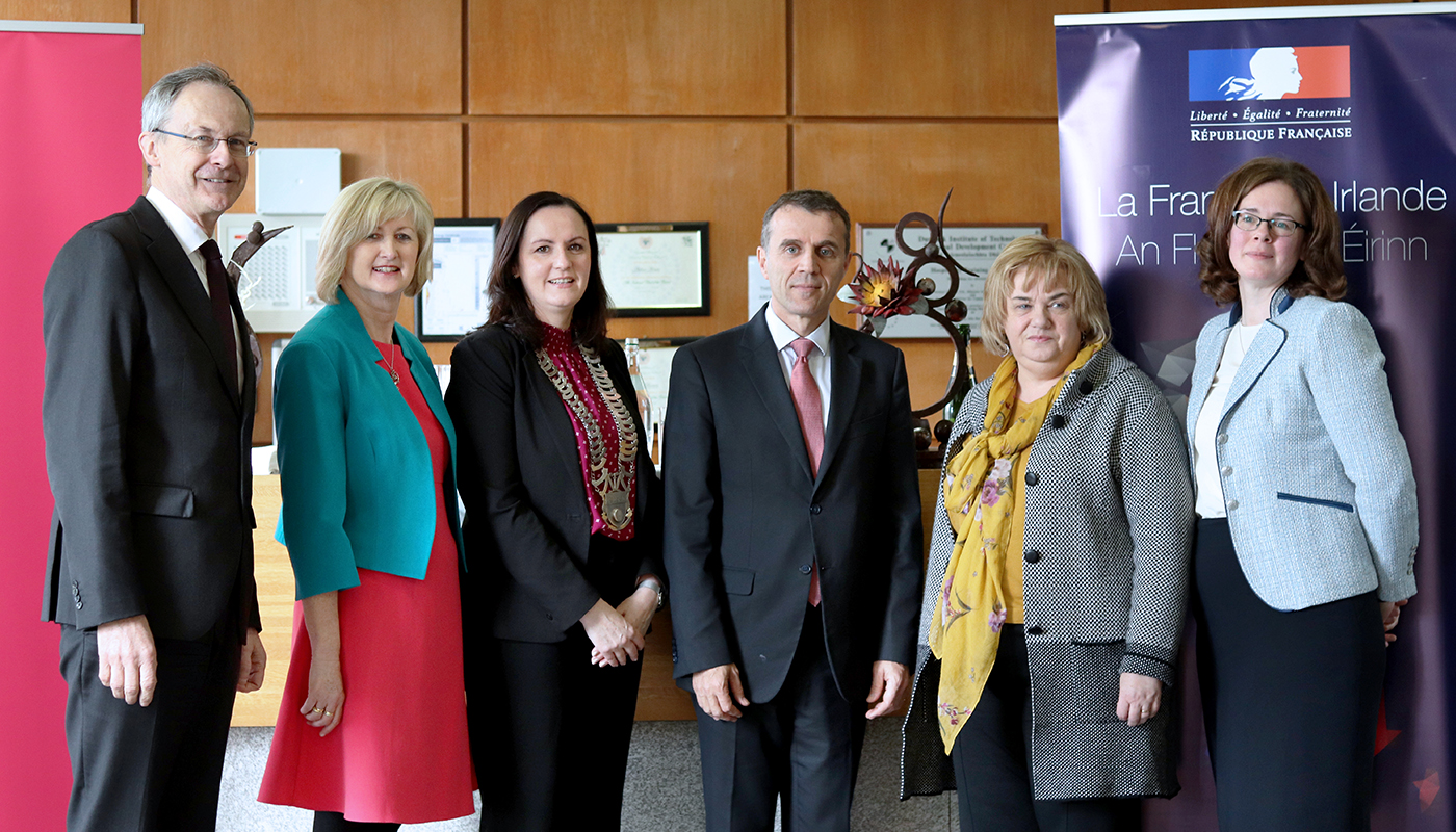 Pictured [from left to right] are Michael Mulvey, PhD, DkIT President; Dr Sheila Flanagan, VP of Academic Affairs & Registrar, DkIT; Cllr. Maria Doyle; Stéphane Crouzat, French Ambassador to Ireland Joan Martin, Chief Executive, Louth County Council and Cllr. Marianne Butler at the Good France-Ireland event in DkIT.